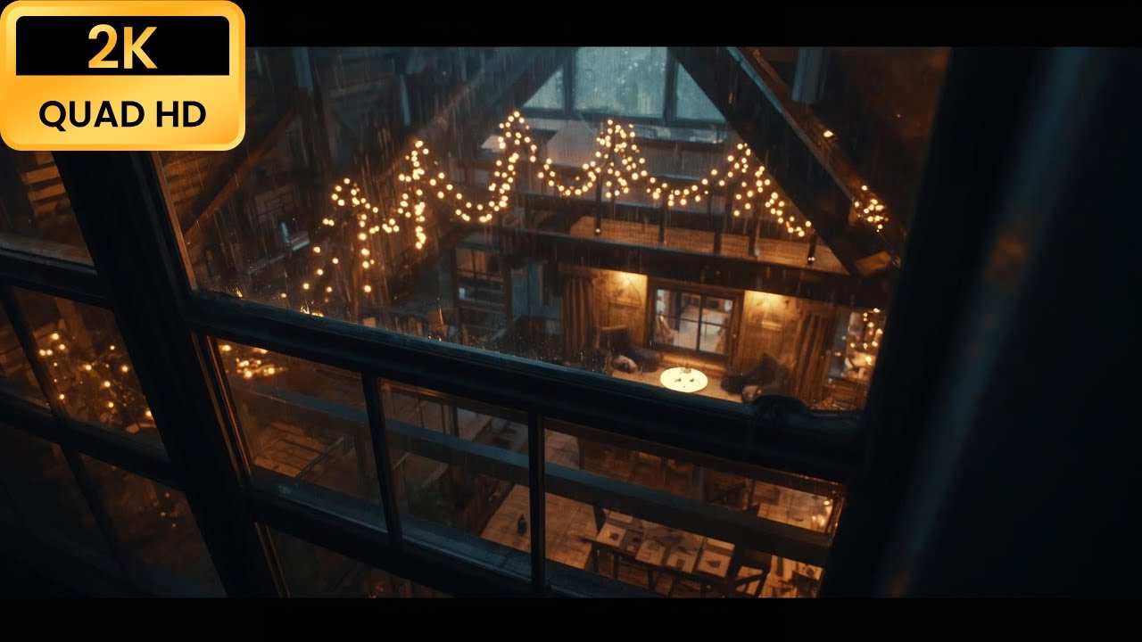 🌧️ Cinematic Rainy Night Loft Ambience | Cozy Window View & Soft Warm Lights ✨