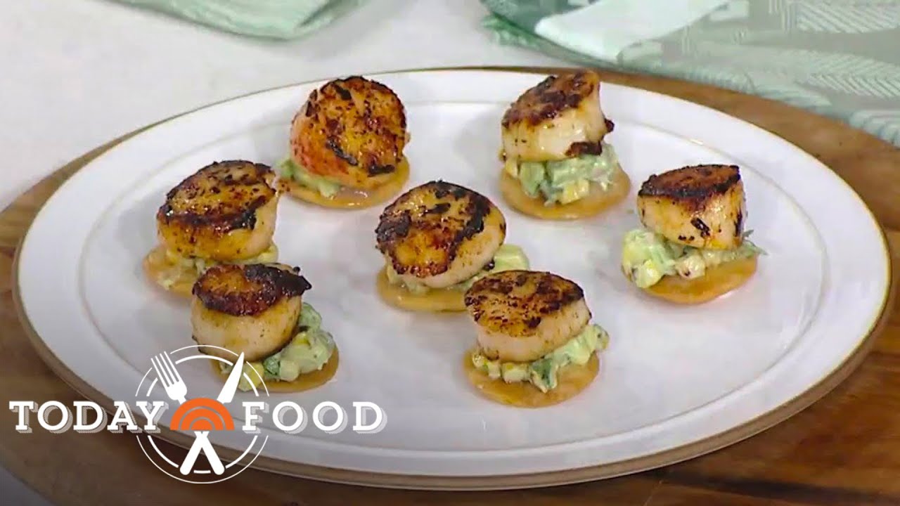 Bobby Flay makes seared scallops with avocado corn relish