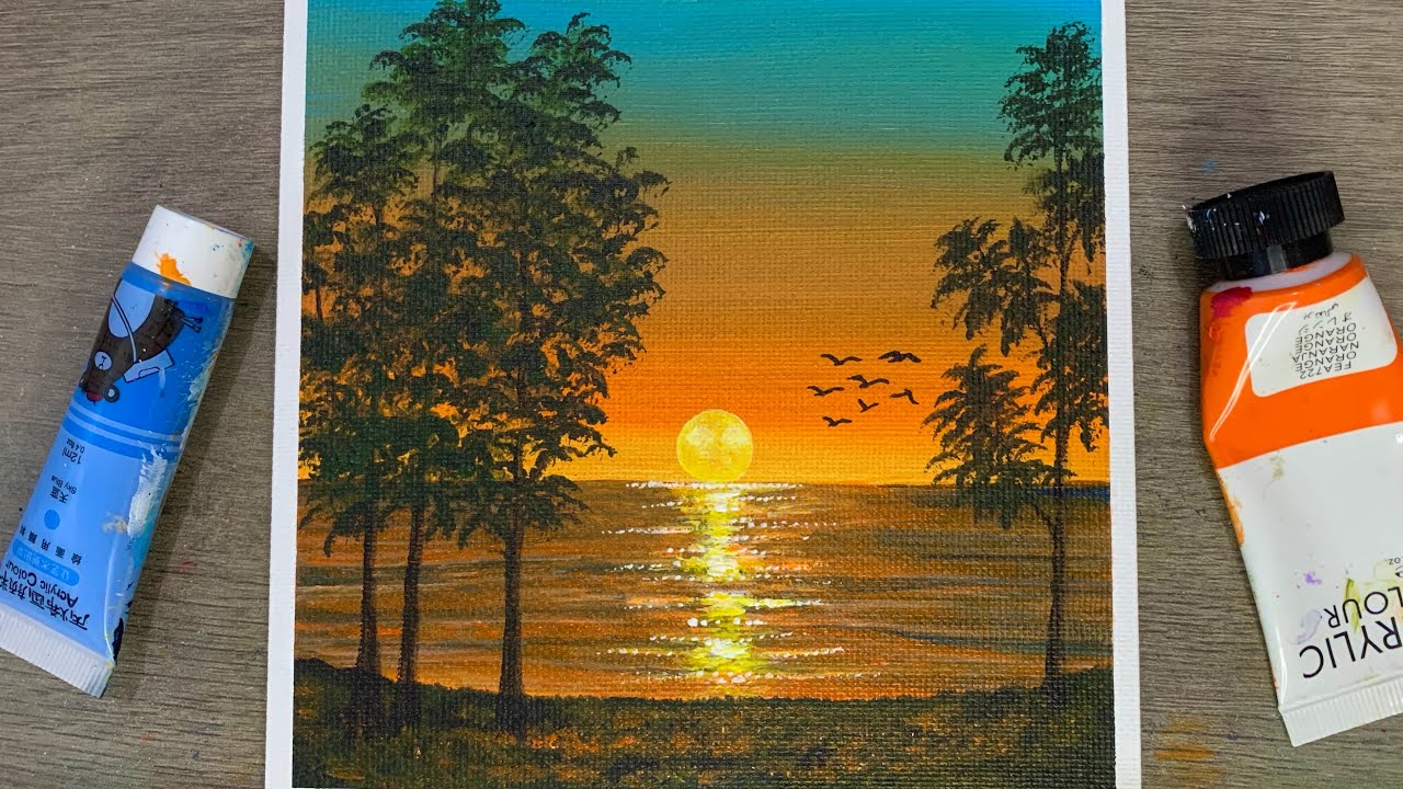 Seascape Moonlight Painting / Acrylic Painting for Beginners 