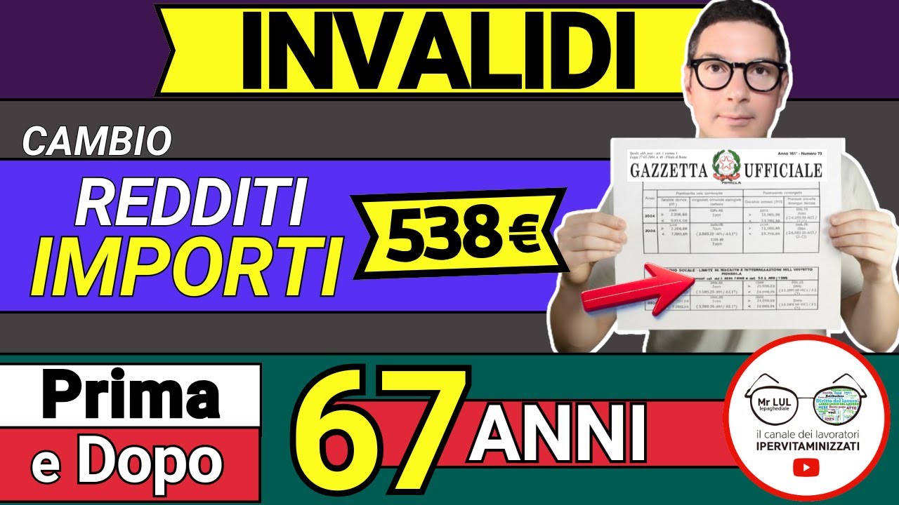 🔴 INVALIDITA' CIVILE PRIMA e DOPO 67 ANNI,  NUOVI IMPORTI e REDDITI ➡ 538€ invalidi parziali totali