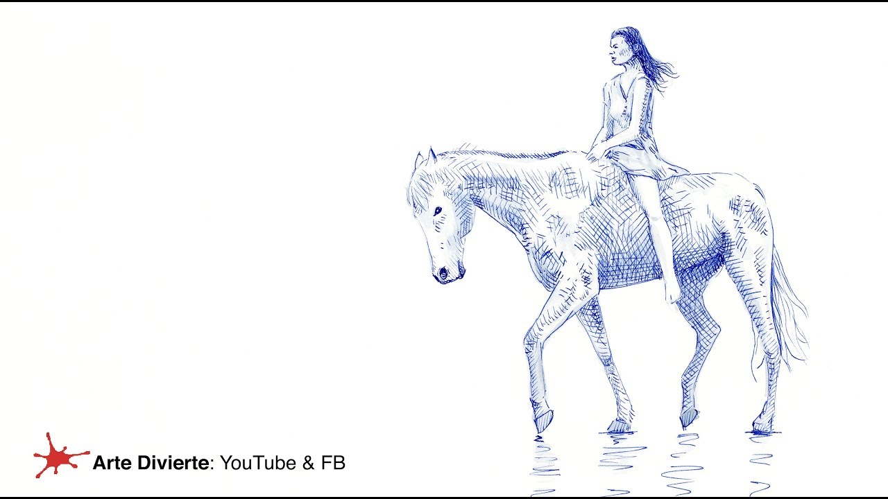 CÓMO DIBUJAR CON PLUMA FUENTE Y PINCEL - Una chica montando a caballo