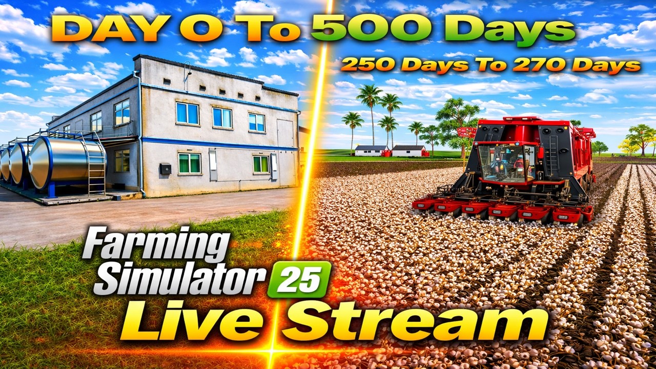 I Survived 500 DAYS on the FLAT MAP with $0 Farming Simulator 25 Days 250 Live Stream Hindi