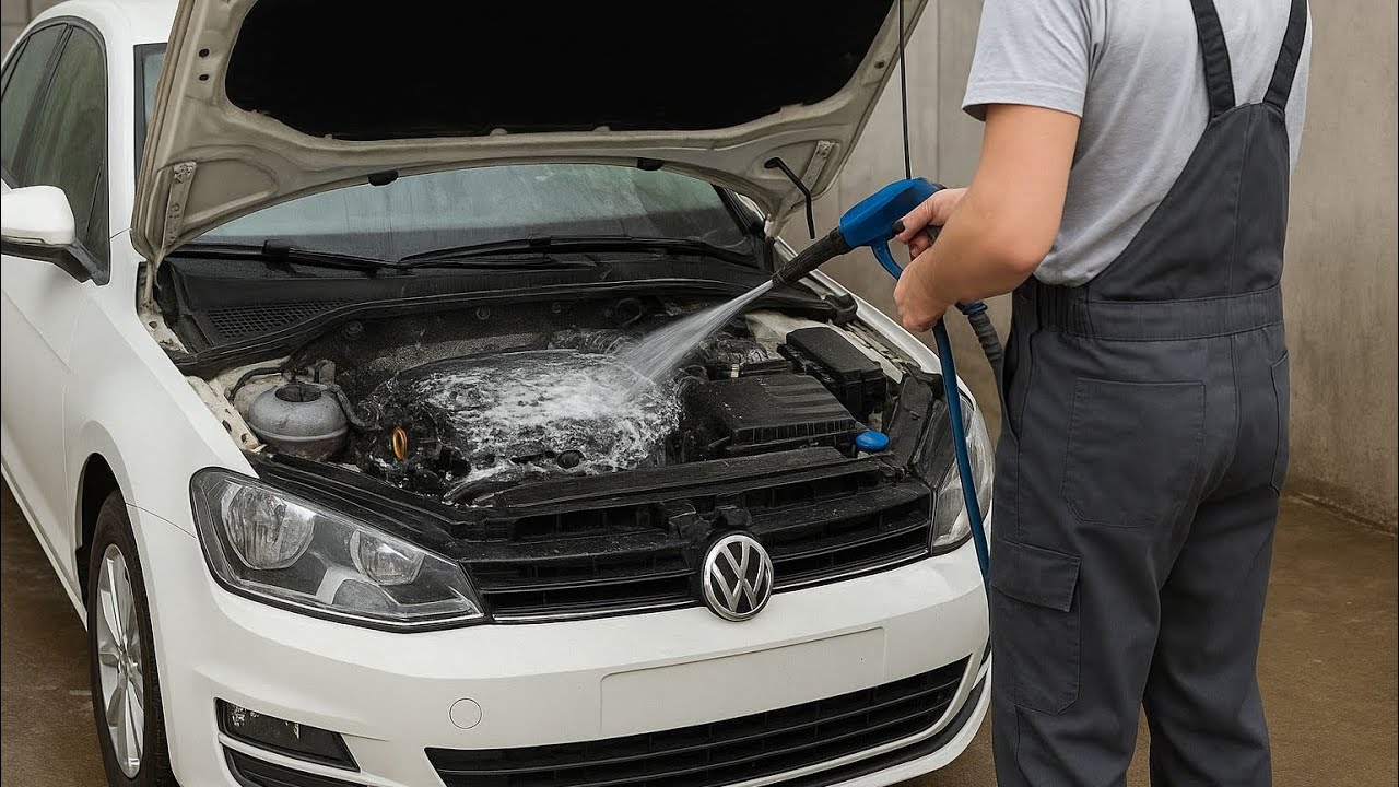 Deep Engine Cleaning on a White VW Polo – Satisfying Pressure Wash Detail!