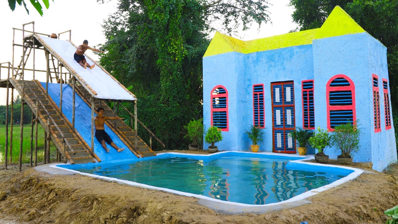 In 183 days, they built a luxurious modern house, a swimming pool, and a two-story water slide.