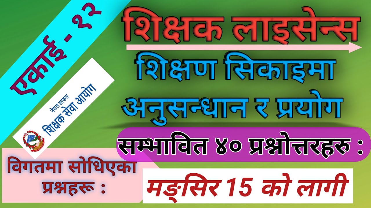 Teaching License 2081 Model Question||Teaching License Ni.ma.bi. model question || Unit-12