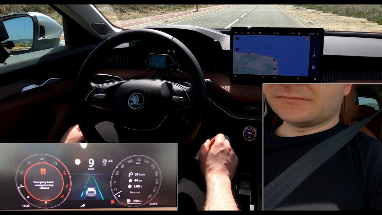 Skoda Superb: Emergency Assist real-life test. Emergency Stop, Crew Protect, Škoda Superb 2024