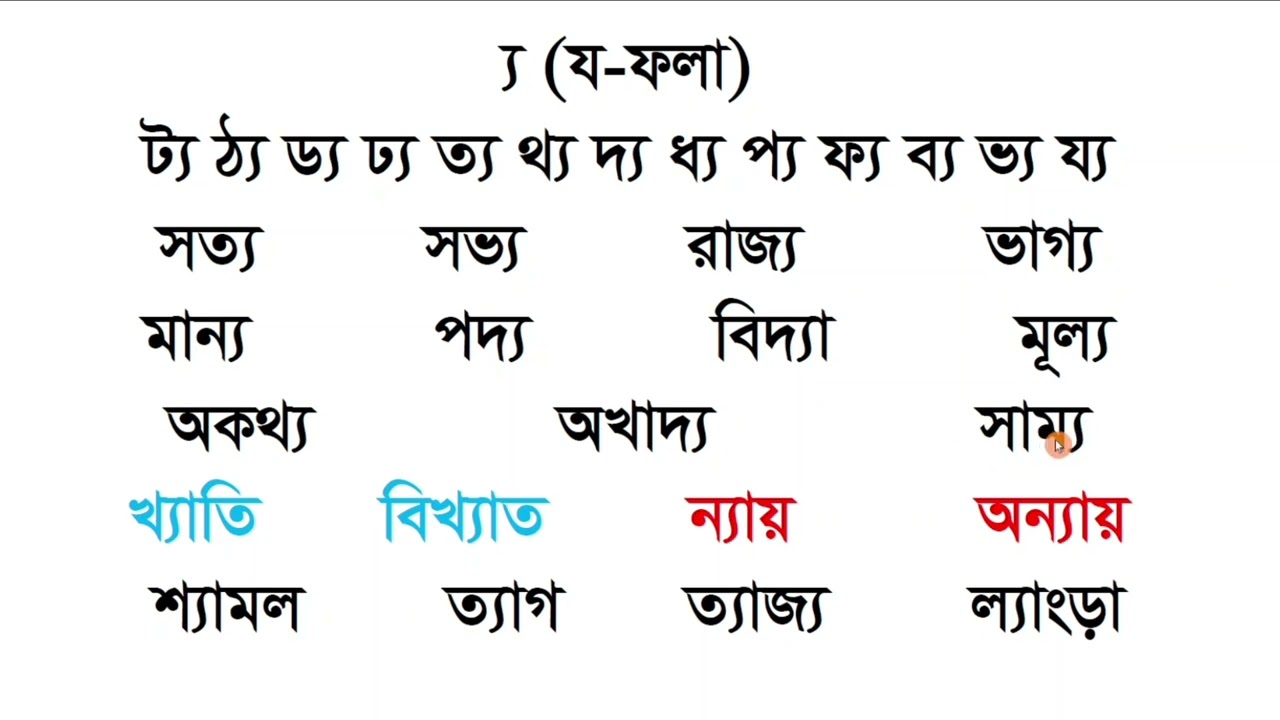 য- ফলা এর সঠিক বানান ও উচ্চারণ || য ফলার ব্যবহার || Bangla pora lekha