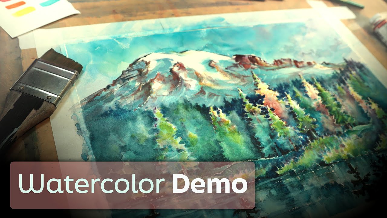 Mountain Watercolor Demo - Painting a Mountain (Mt. Rainier) and Trees in Watercolor