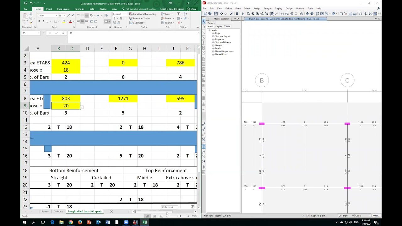 How to Design RC Structure on ETABS? Calculate Number and Diameter of Reinforcing Bars