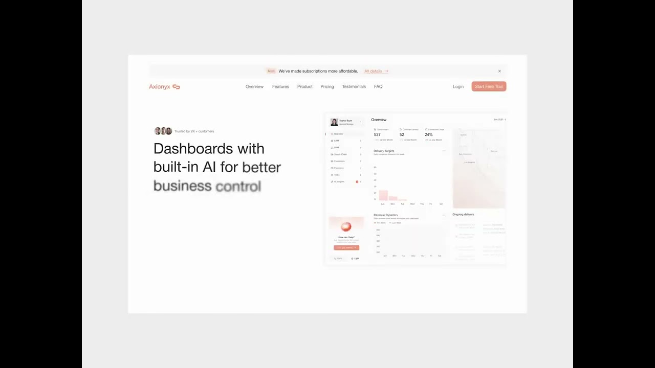 AI Business Dashboard Landing Page | SaaS UI/UX for Automation