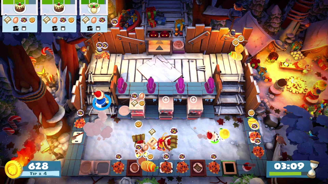 Overcooked 2 Winter Wonderland Level 1-3 4 Stars 4 Player Co-op