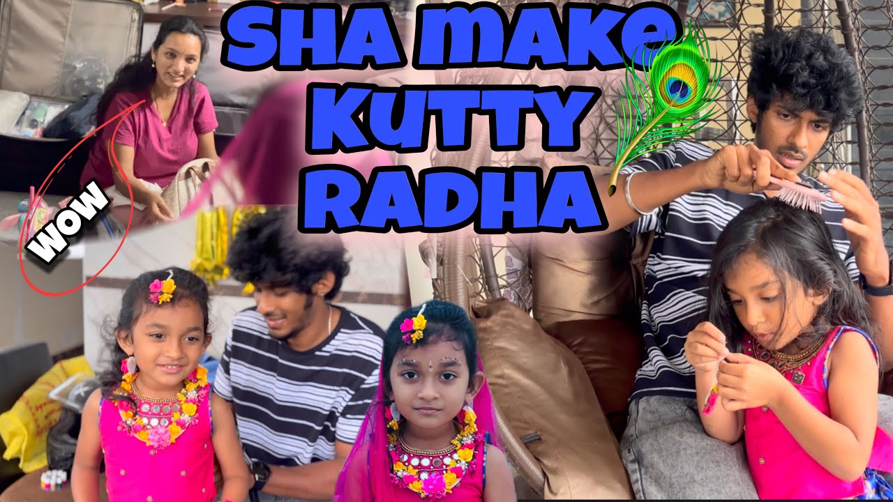 Sha dressed up saanu radha costume 😍| surya surprised 🤩| krishna jayanthi special 🦚 #saanvikashree 