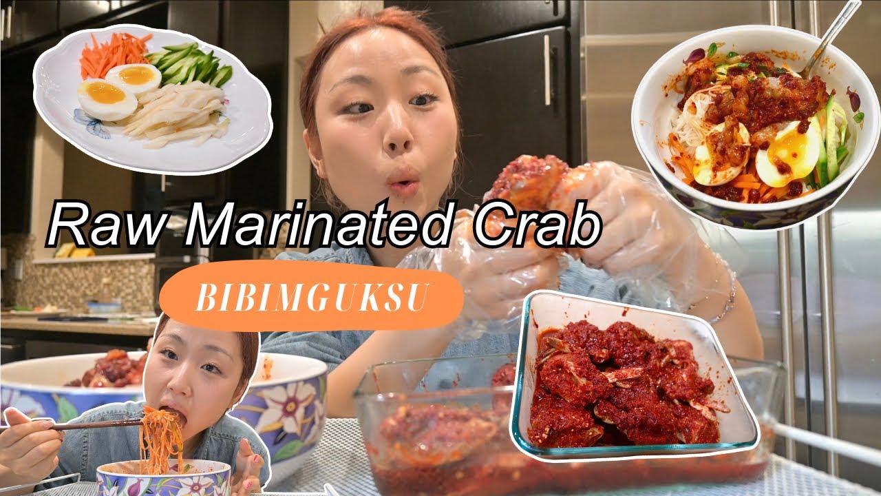 Spicy Bibimguksu (mixed noodles) w/ RAW MARINATED CRAB?!?!