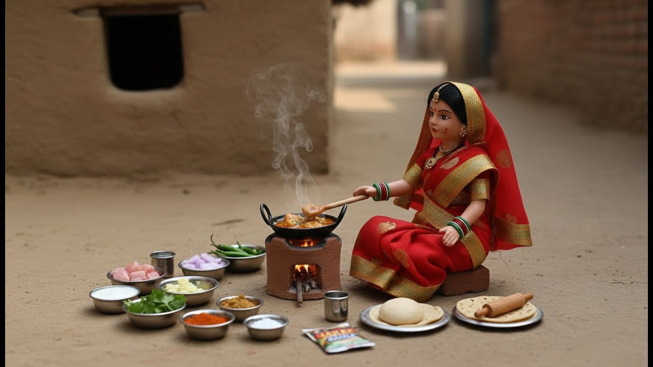 Miniature Doll Chicken Curry Cooking ASMR | Indian Village Tiny Kitchen Life #cooking #anime