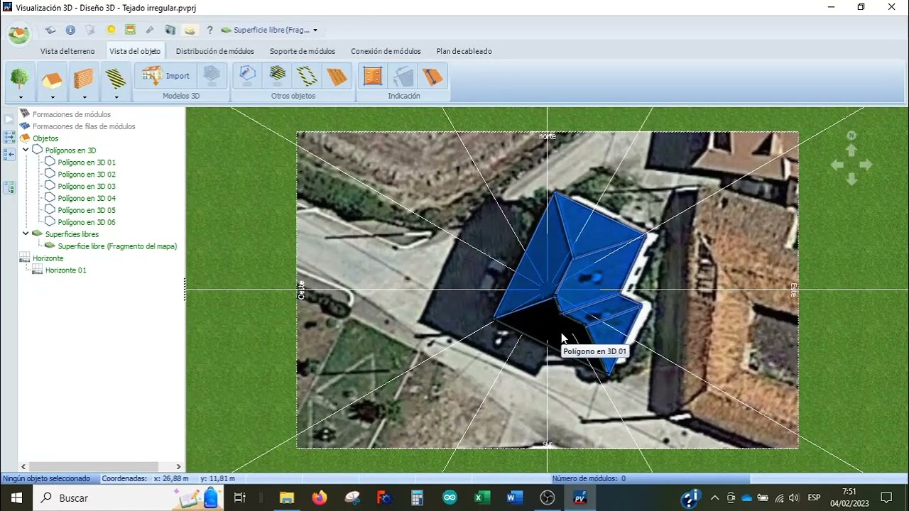 PV SOL PREMIUM. Autoconsumo. Extrusión de un edificio con tejado irregular.