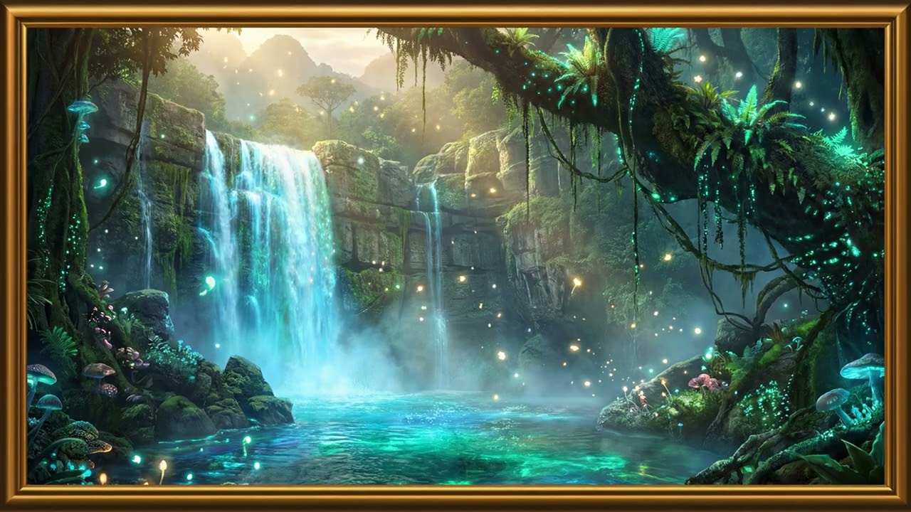 Enchanted Waterfall | Silent Fantasy Forest 4K Frame TV Art Whispers of Light | Enchanted Waterfall