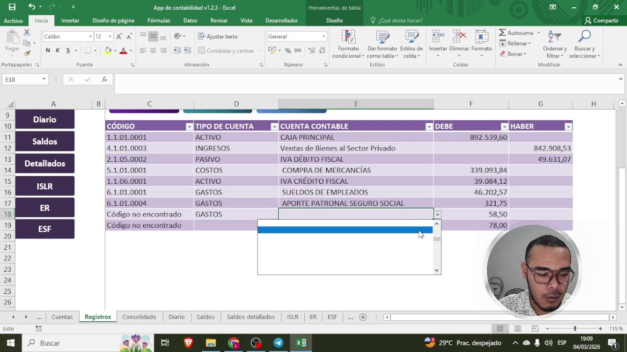 (Demo) App de contabilidad en Excel | Diario, Mayor, Balance de comprobación y Estados Financieros