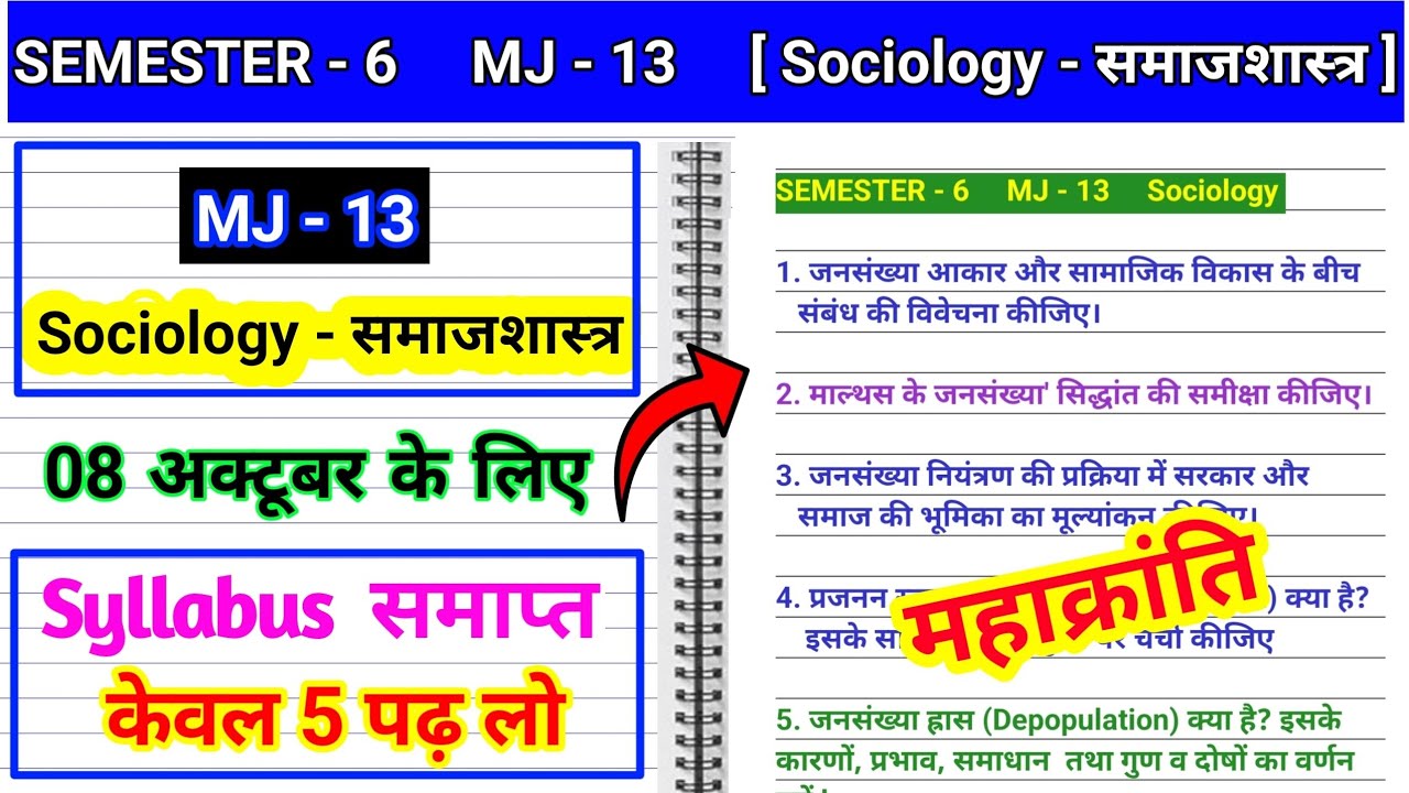 Sem 6 MJ 13 Sociology l jansankhya Aakar aur samajik Vikas sambandh l malthas ke jansankhya Siddhant