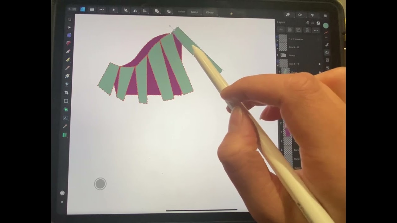 Affinity Designer 2 knife and measure tools for altering sleeve pattern on iPad