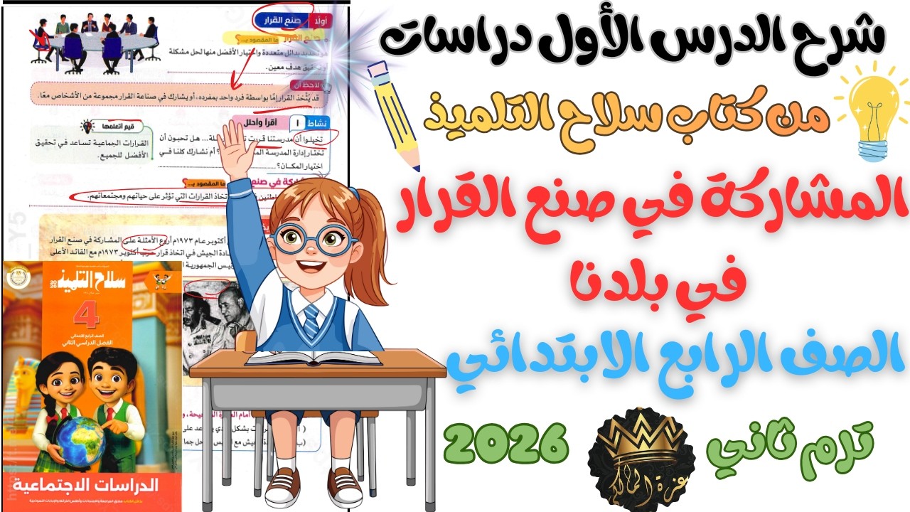 شرح الدرس الثالث المشاركة في صنع القرار في بلدنا دراسات اجتماعية رابعة ابتدائي ترم ثاني 2026