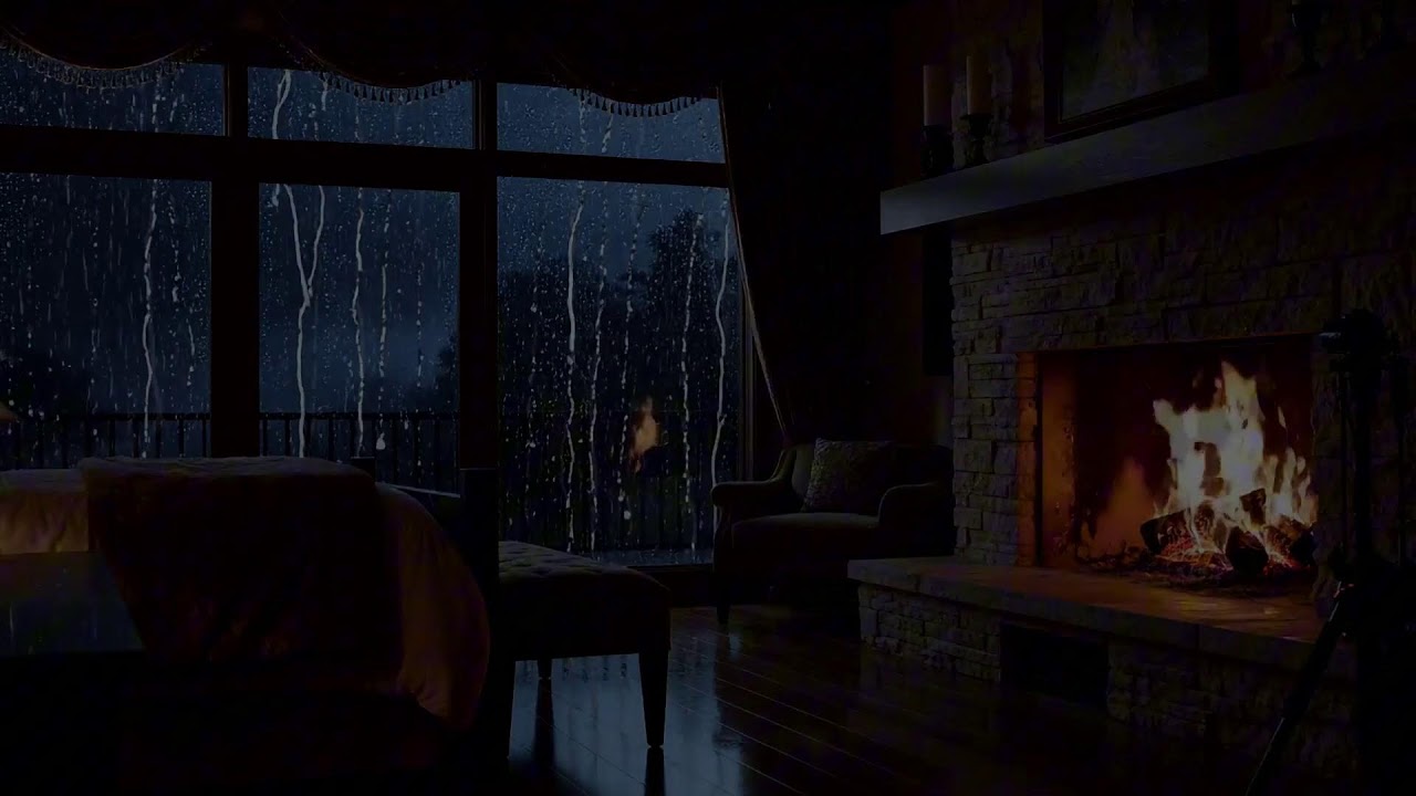 LIVE Rain on Window & Fireplace Sounds | Cozy Night Ambience for Sleep, Study, Relax