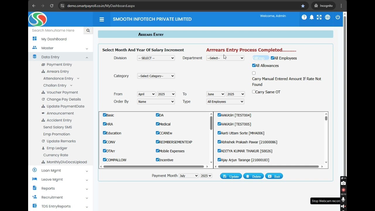 How to Enter Salary Arrears in SmartPayroll | Arrear Entry Process | Payroll Software Tutorial