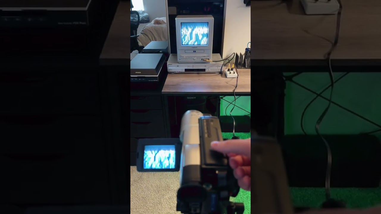 Video feedback loop w/ vintage Sony handycam and old CRT TV
