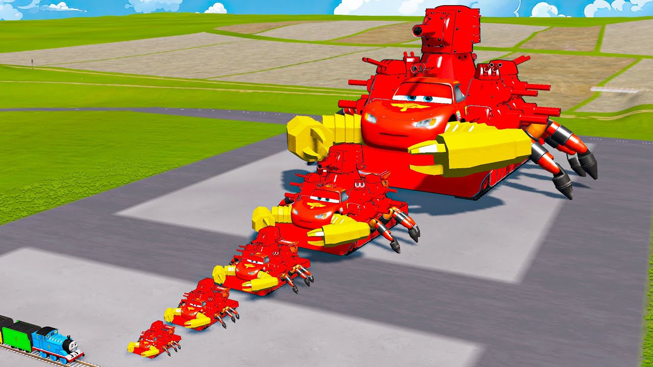 Big & Small Tank Monster Lightning Mcqueen vs Train Thomas | BeamNG.Drive