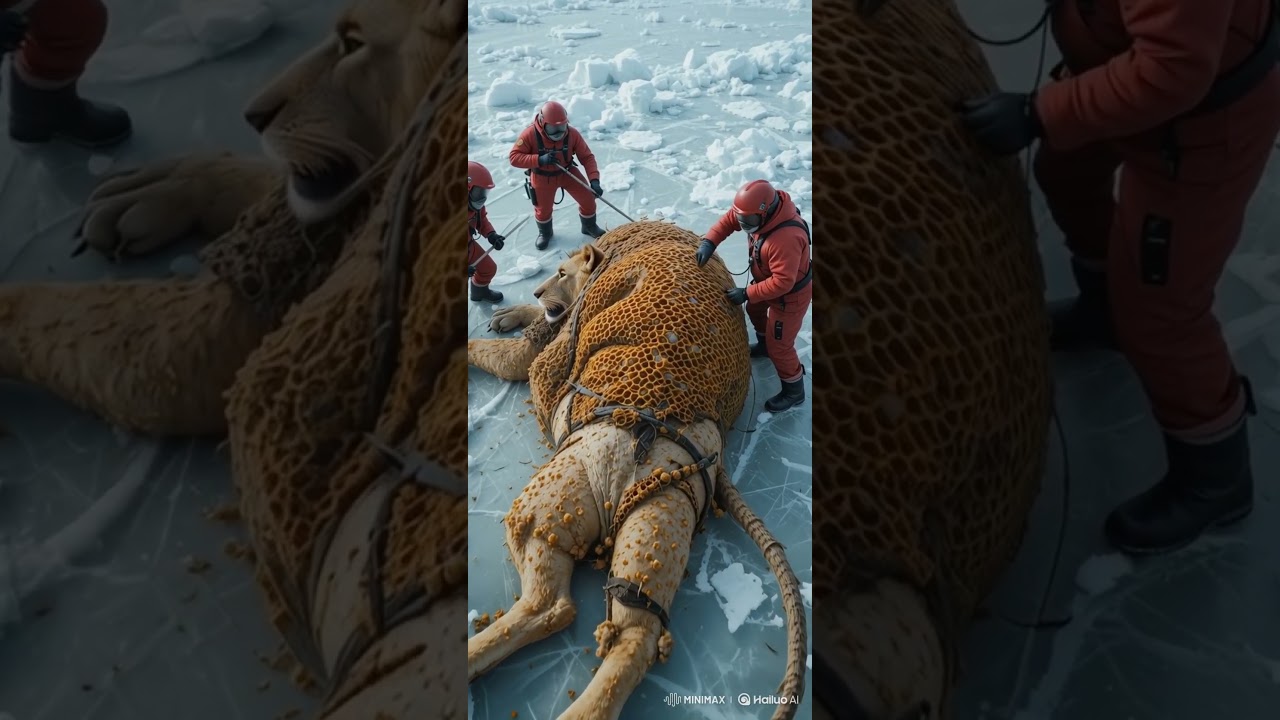 Rare Ice Rescue Wildlife Experts Save Lion from Frozen Arctic Trap