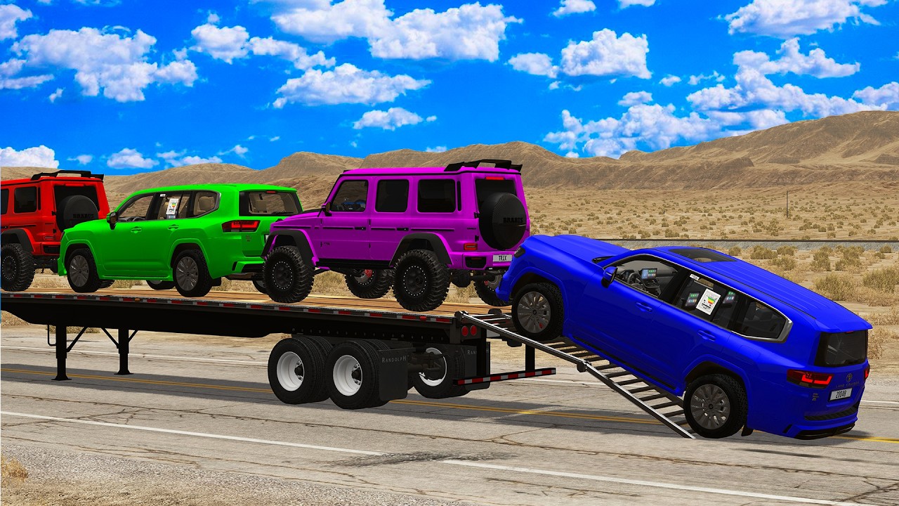 Double Flatbed Trailer Truck vs Speedbumps Train vs Cars | Tractor vs Train Beamng.Drive #1