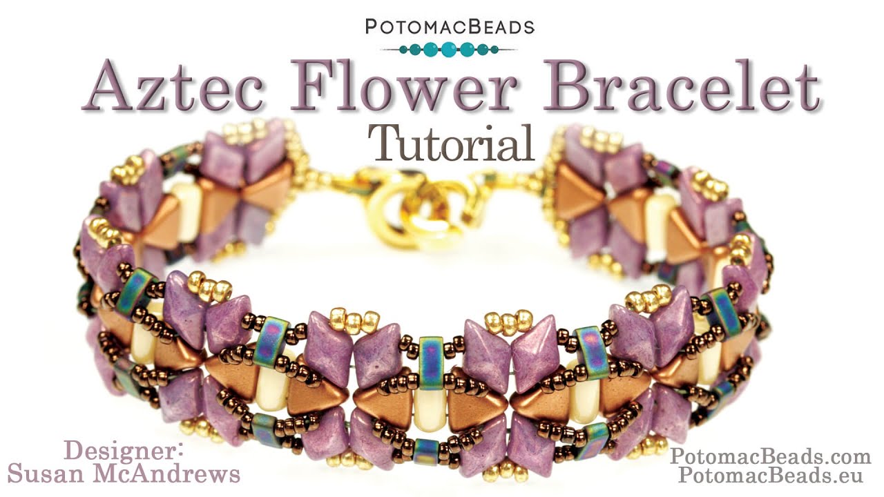 Aztec Flower Bracelet Tutorial- DIY Jewelry Making Tutorial by PotomacBeads