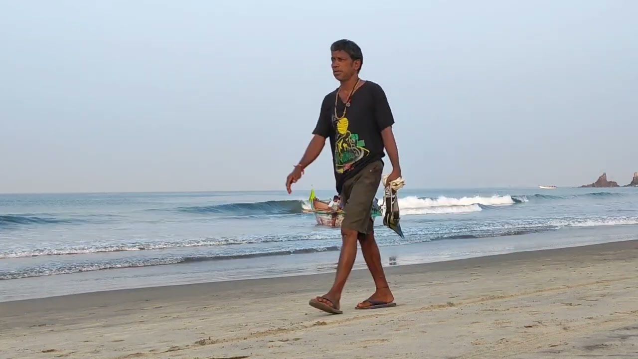 Morning December 17, 2022. Relax, beach, waves, Goa, Arambol, India...