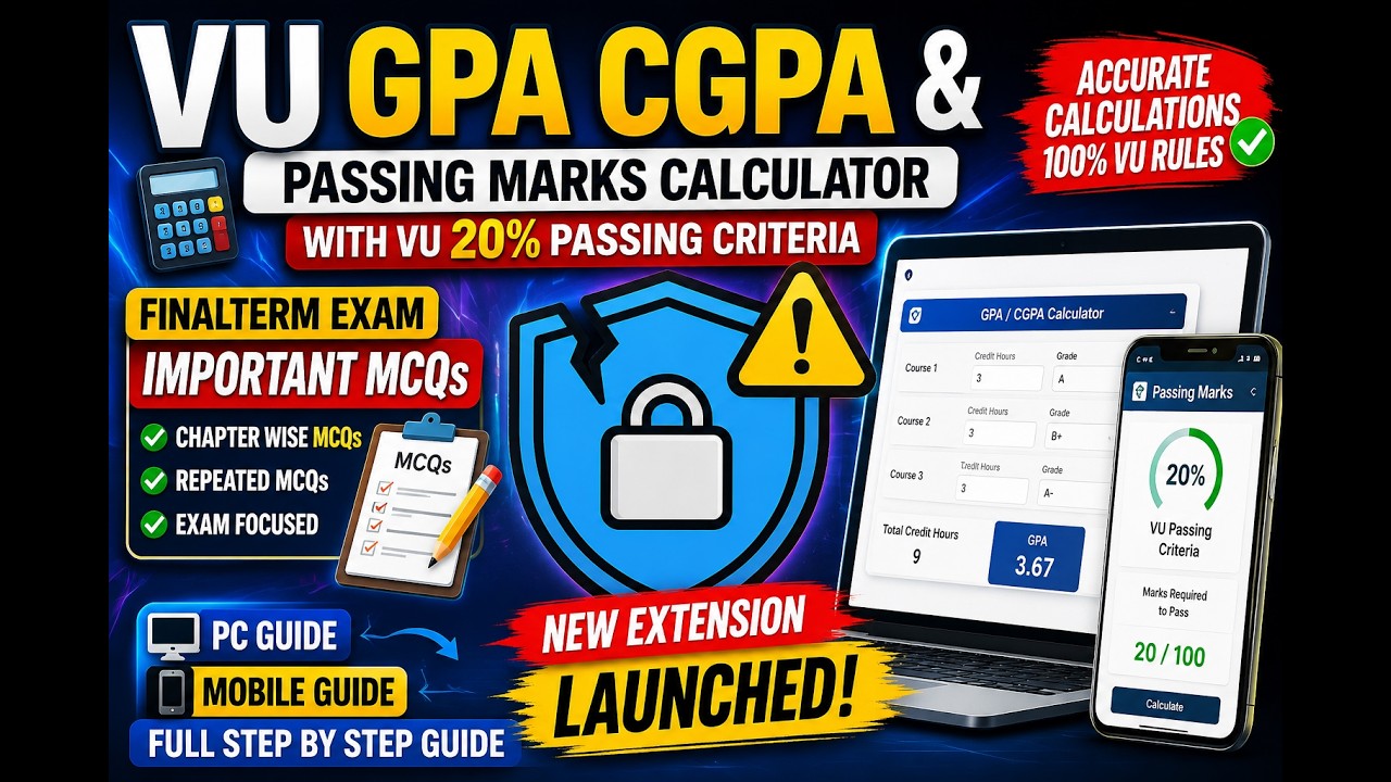 Virtual University GPA/CGPA Calculator with VU 20% Passing Rule & Final Term Important MCQs