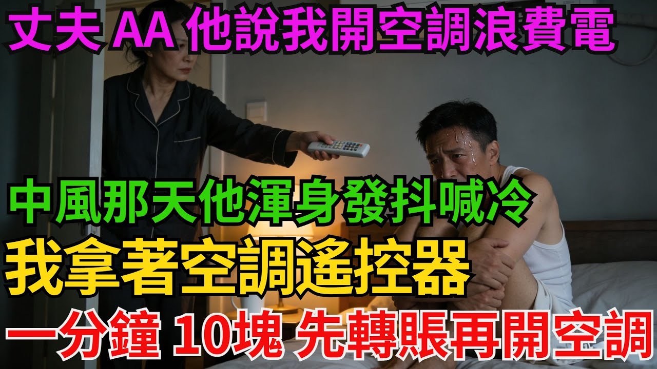婚後我和丈夫 AA 他說我開空調浪費電！中風那天他渾身發抖喊冷，我拿著空調遙控器：「一分鐘 10塊，先轉賬再開空調！」【阿馨夜讀】#故事分享#情感#婆媳矛盾#AA制