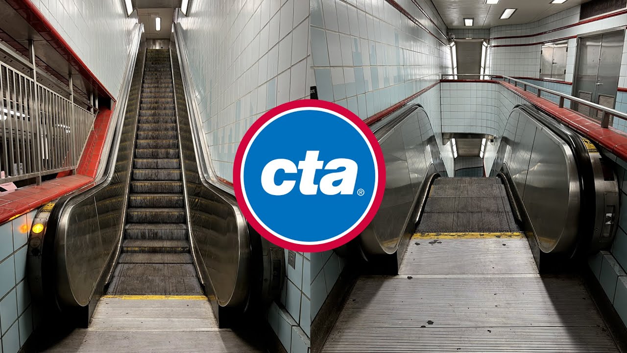 Dirty Generic Double-File Mezzanine Escalator - Chicago Red Line CTA Station - Chicago, IL