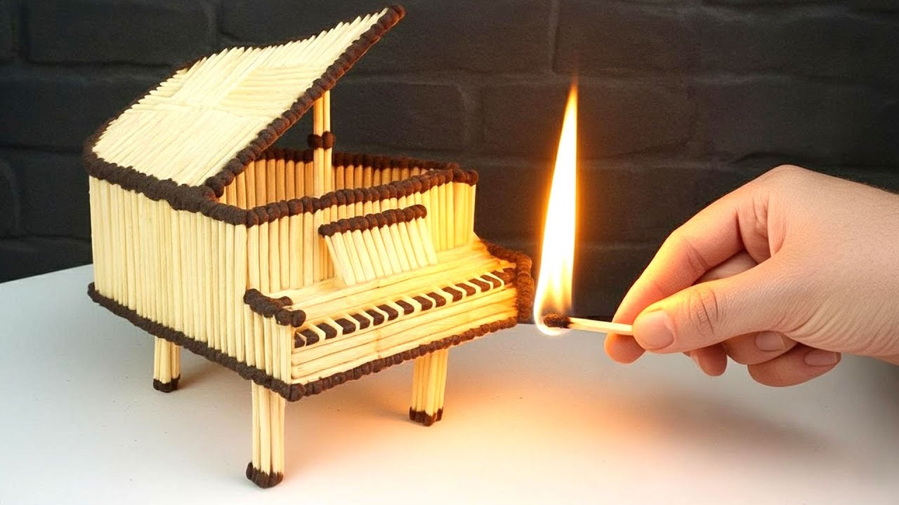 Match Chain Reaction -Burning a Mini Piano- Amazing Fire Domino