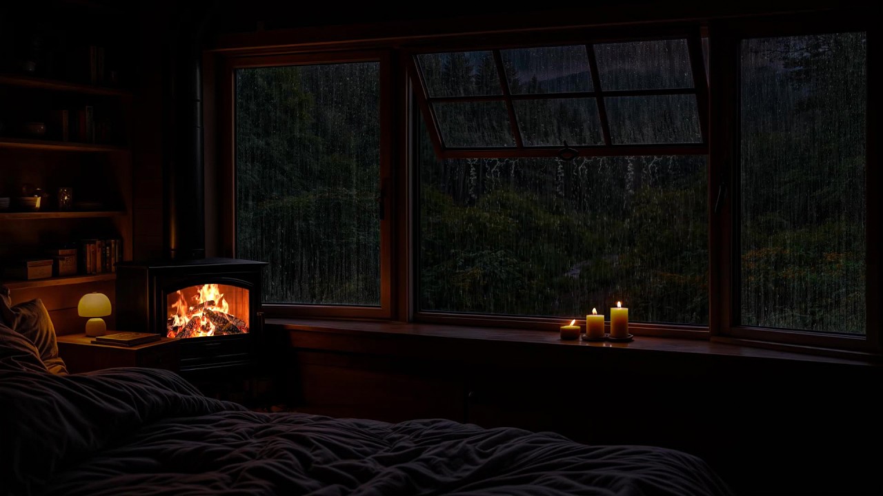 Rain Falling by the Warm Spring Window📖🌧️ Cozy Fireplace Sounds for Deep Sleep, Study & Relaxation