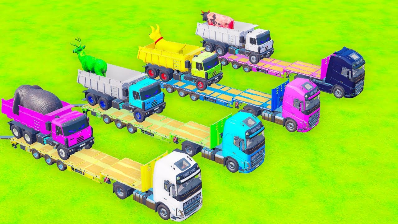 TRANSPORTING Work With COLORS | TRUCK VS TRUCK COLOR ANIMALS | Farming Simulator 22