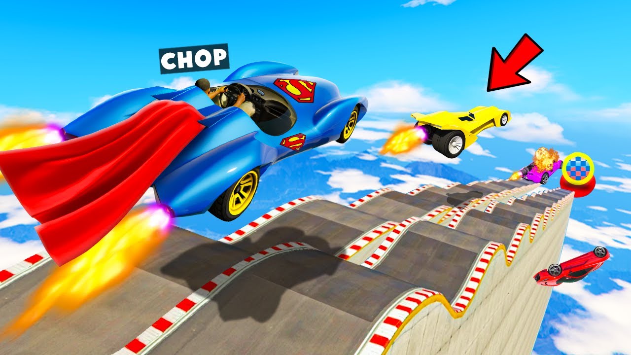 GTA 5 CHOP FLYING AS A SUPERMAN IN MEGA RAMP CHALLENGE