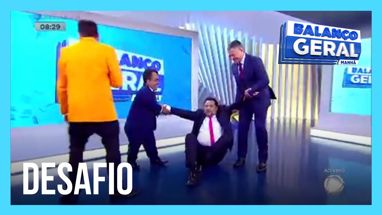 Famosos desafiam Geraldo Luis a fazer ”estrela” no estúdio do Balanço Geral