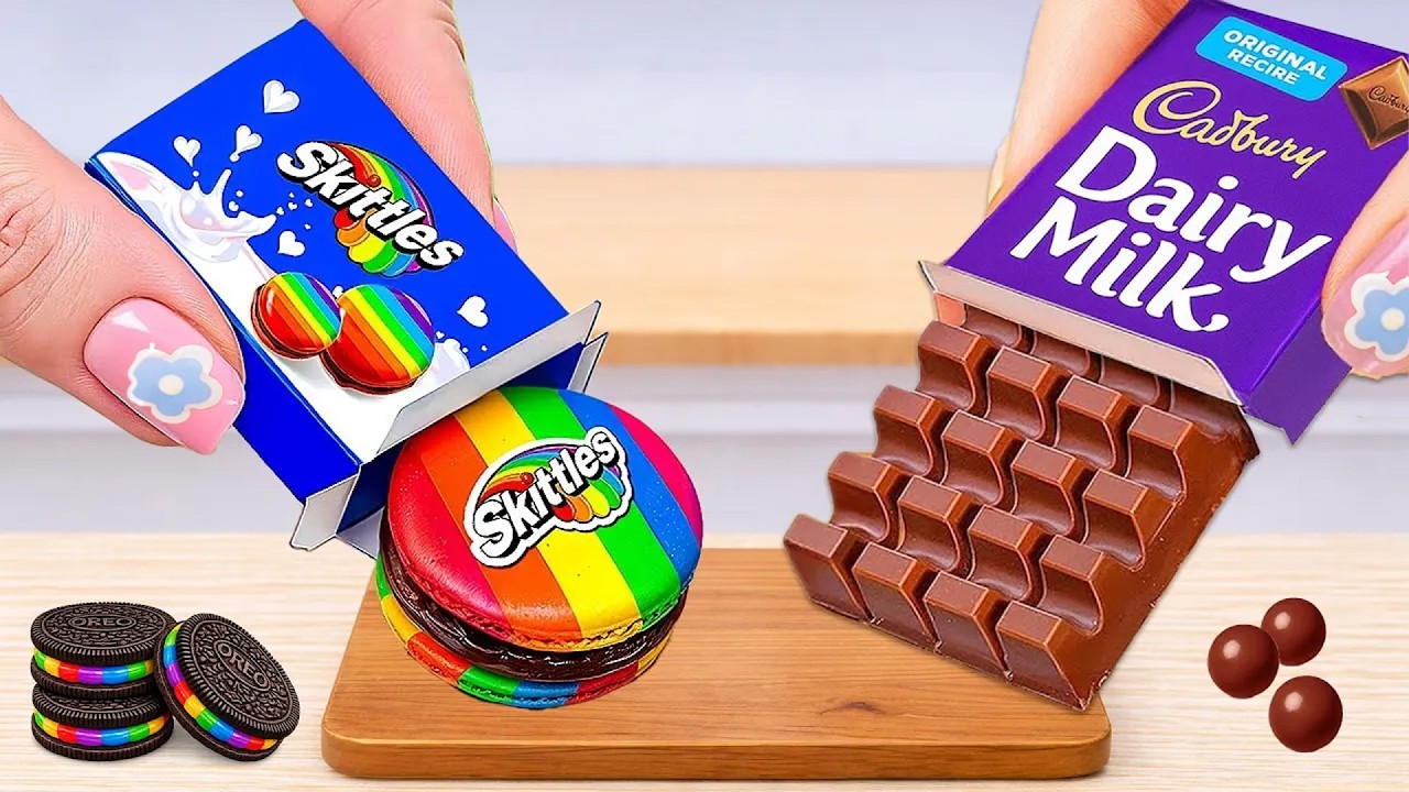 Miniature Rainbow Cake Decorating 🍫🌈 ASMR Amazing Chocolate Dairy Milk Cake with Rainbow Skittles
