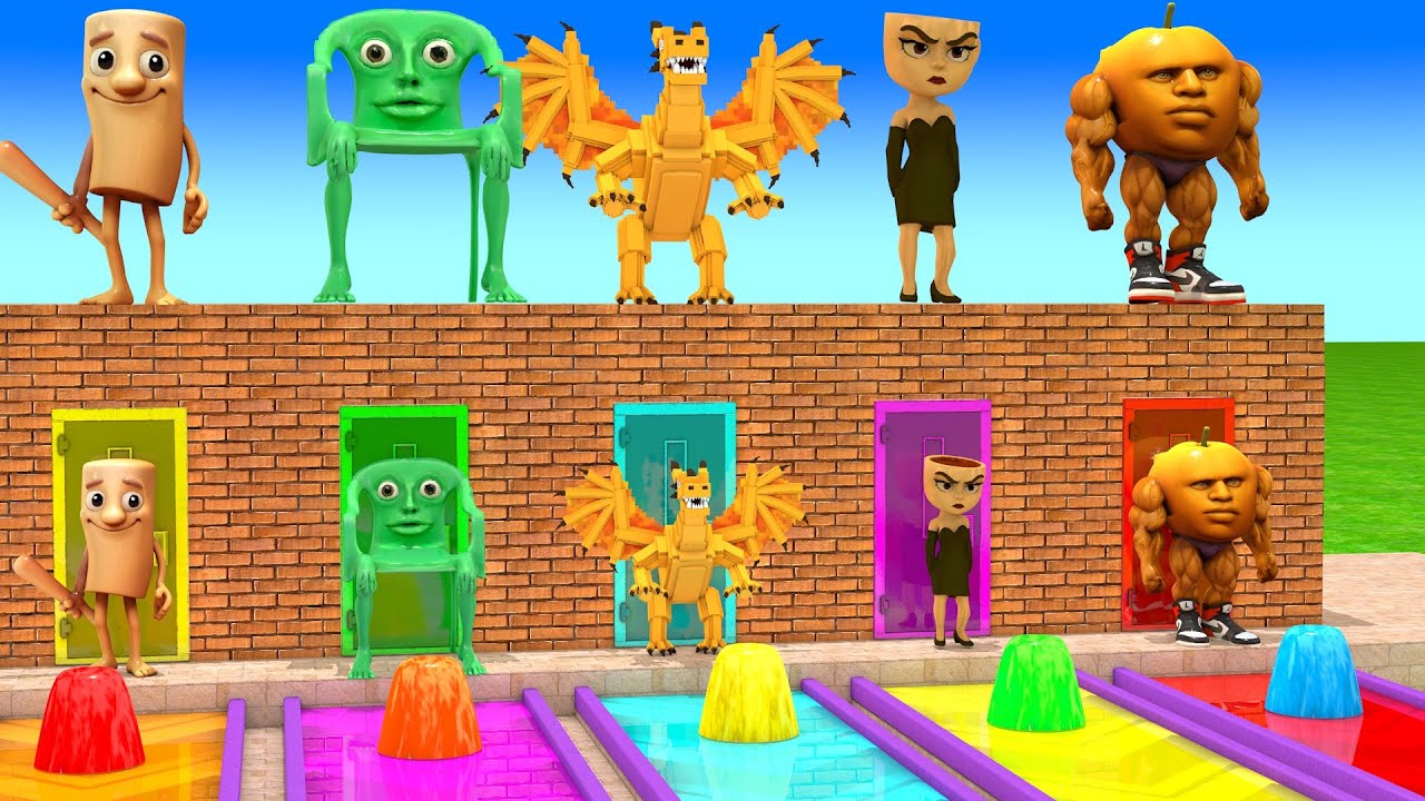 Длинная горка с коровой, слоном, гориллой, бегемотом, тигром, 3D-игра с животными, забавные 3D-жи...