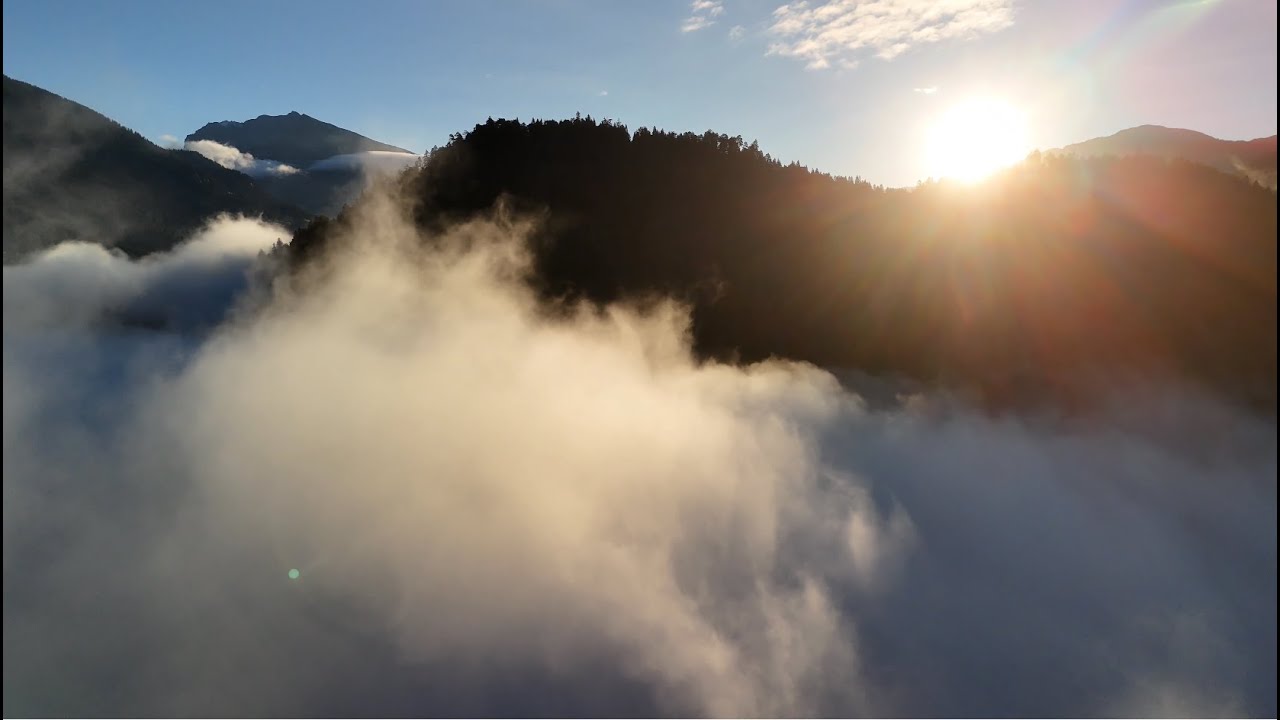 DJI Mini 5 Pro flight through the clouds in Versam Switzerland 