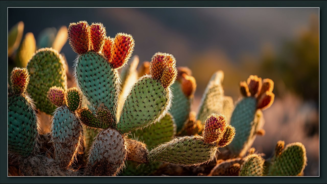 Golden Stillness | Prickly Pear Cactus In Morning Light | Still Art Screen Saver | 4K