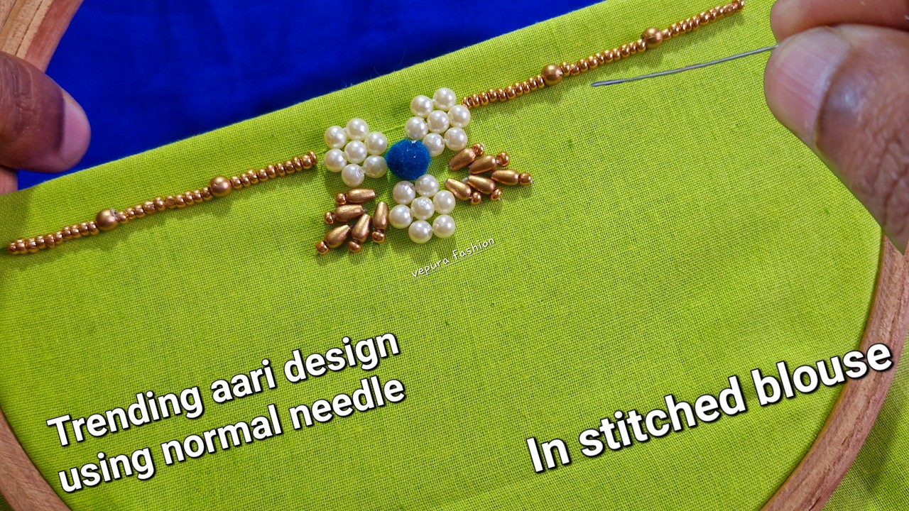 Simple and easy Aari work using normal needle on stitched blouse | Trending aari work blouse design