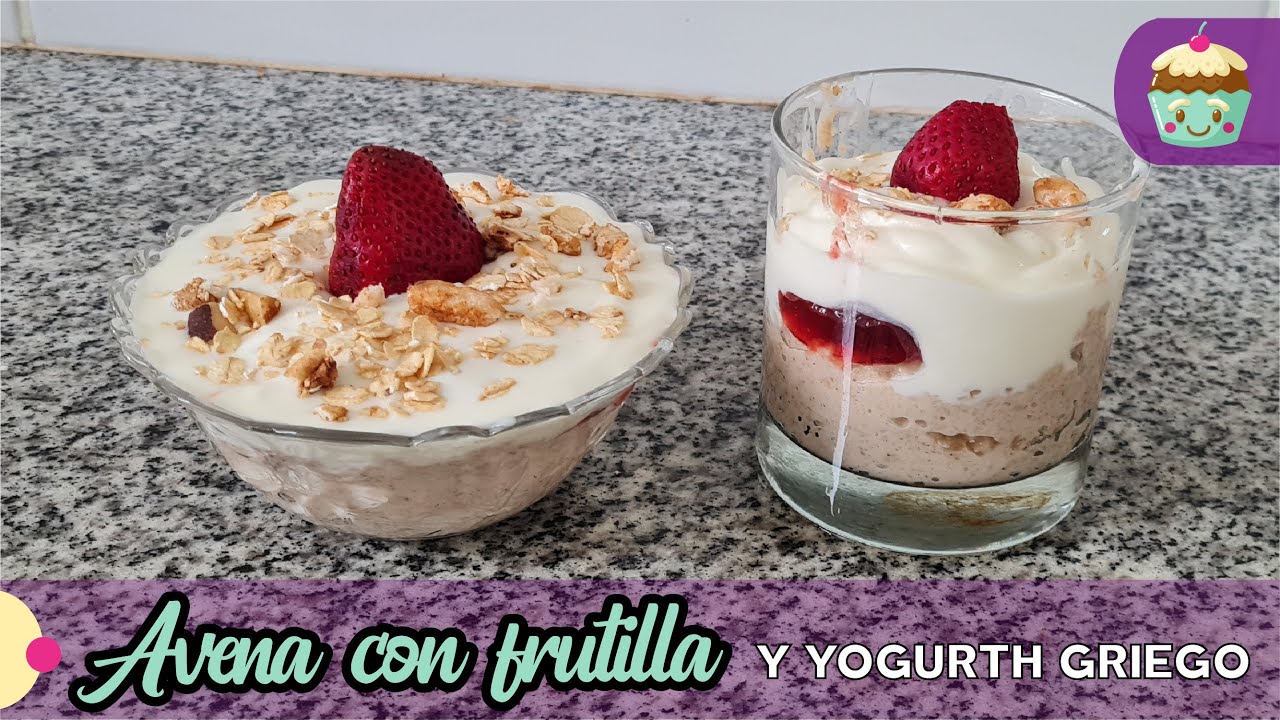 Desayuno con AVENA, frutilla y yogurth griego, receta rápida, saludable y nutritivo