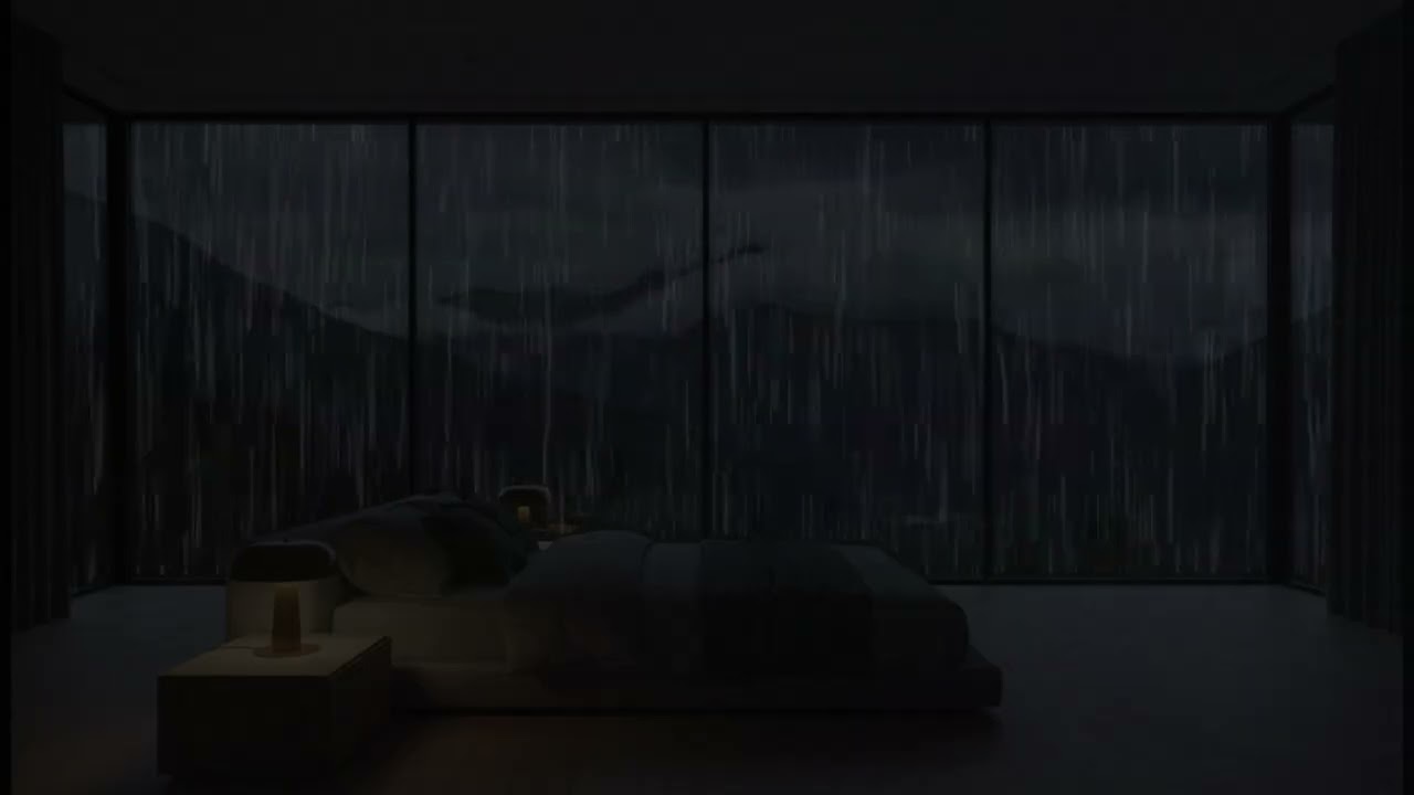 Rainfall in a Dark Bedroom (No Ads) | Deep Sleep Rain & Night Relaxation