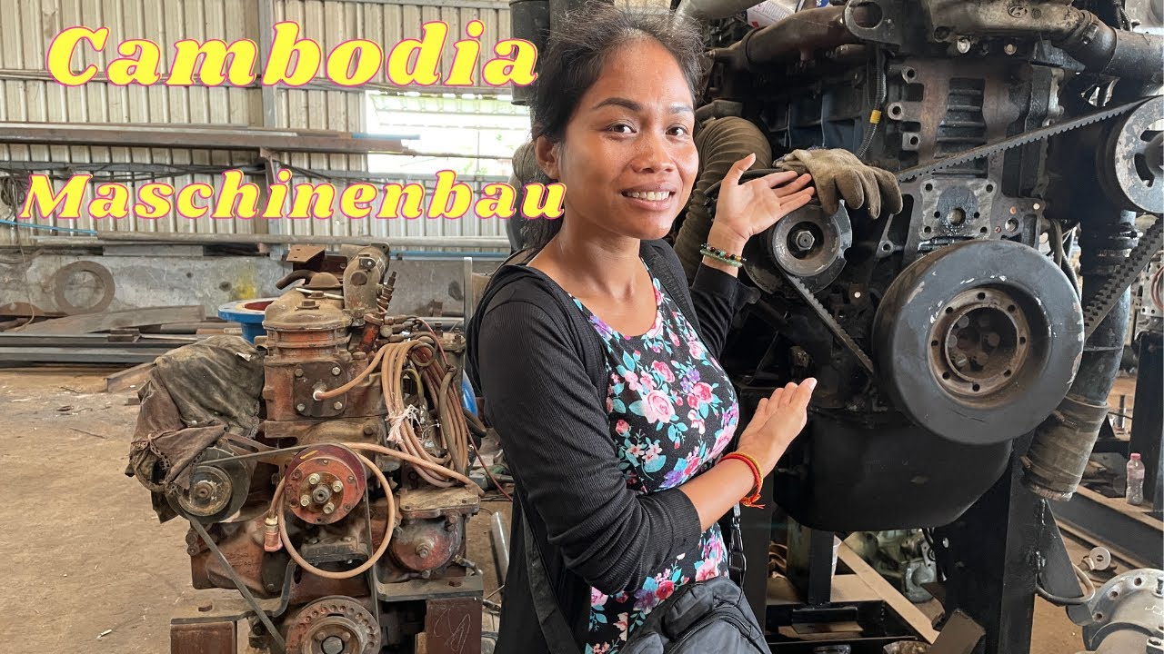 Ausgewandert Kambodscha, wie die Khmers hier arbeiten, Wasserpumpen fuer die Reisfelder