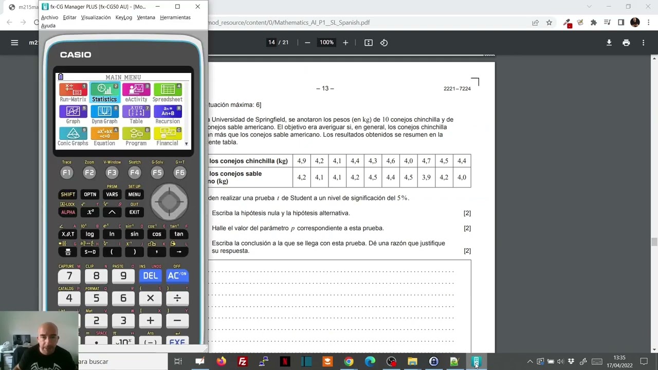 MATEMÁTICAS: Test T de Student con calculadora Casio. Bachillerato Internacional.