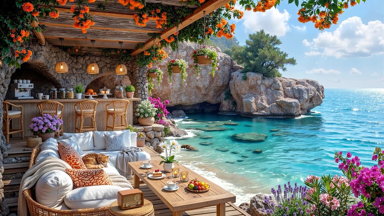 Cheerful Bossa Nova at a Seaside Cafe Ambience ~ Relaxing Morning Jazz & Wave Sounds for Work, Study